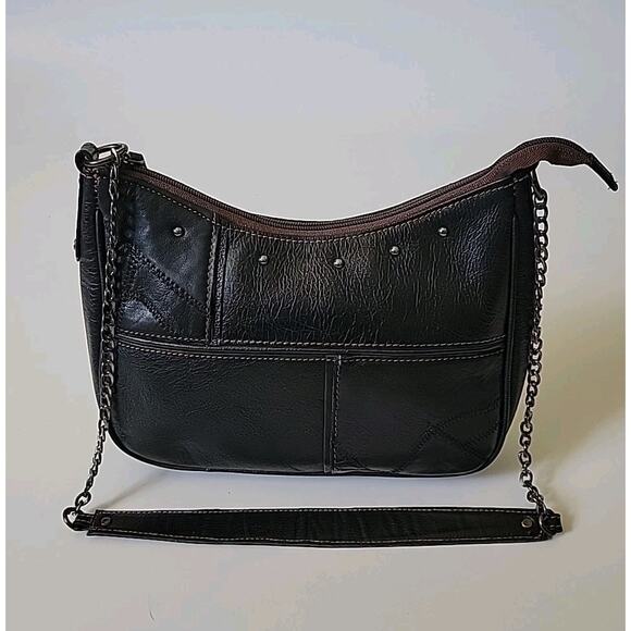 Vaan & Co Supple Leather Carbon Black Hobo Shoulder Bag Chain Strap Classic - Picture 6 of 12